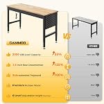 CAMMOO 60" Adjustable Heavy Duty Workbench, 2000 LBS Load Capacity Rubber Wood Work Table with Pegboard, Power Outlets, Work Bench for Garage, Workshop, Office, Home, Commercial