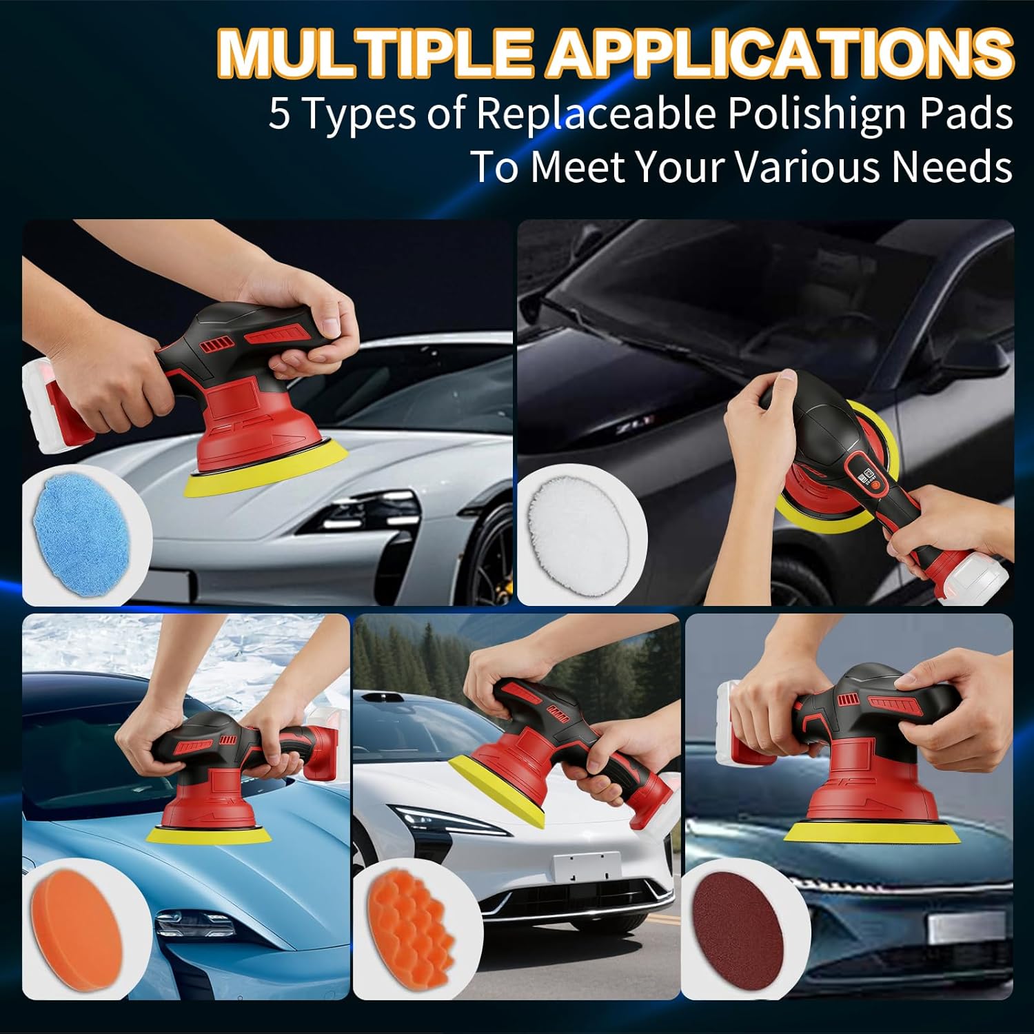 Cordless Car Buffer Polisher for Milwaukee 18V Battery,6 Inch Portable Orbital Buffer Polisher with 8 Variable Speed with 15pcs Polishing Accessories, for Car Polishing/Waxing (NO Battery)