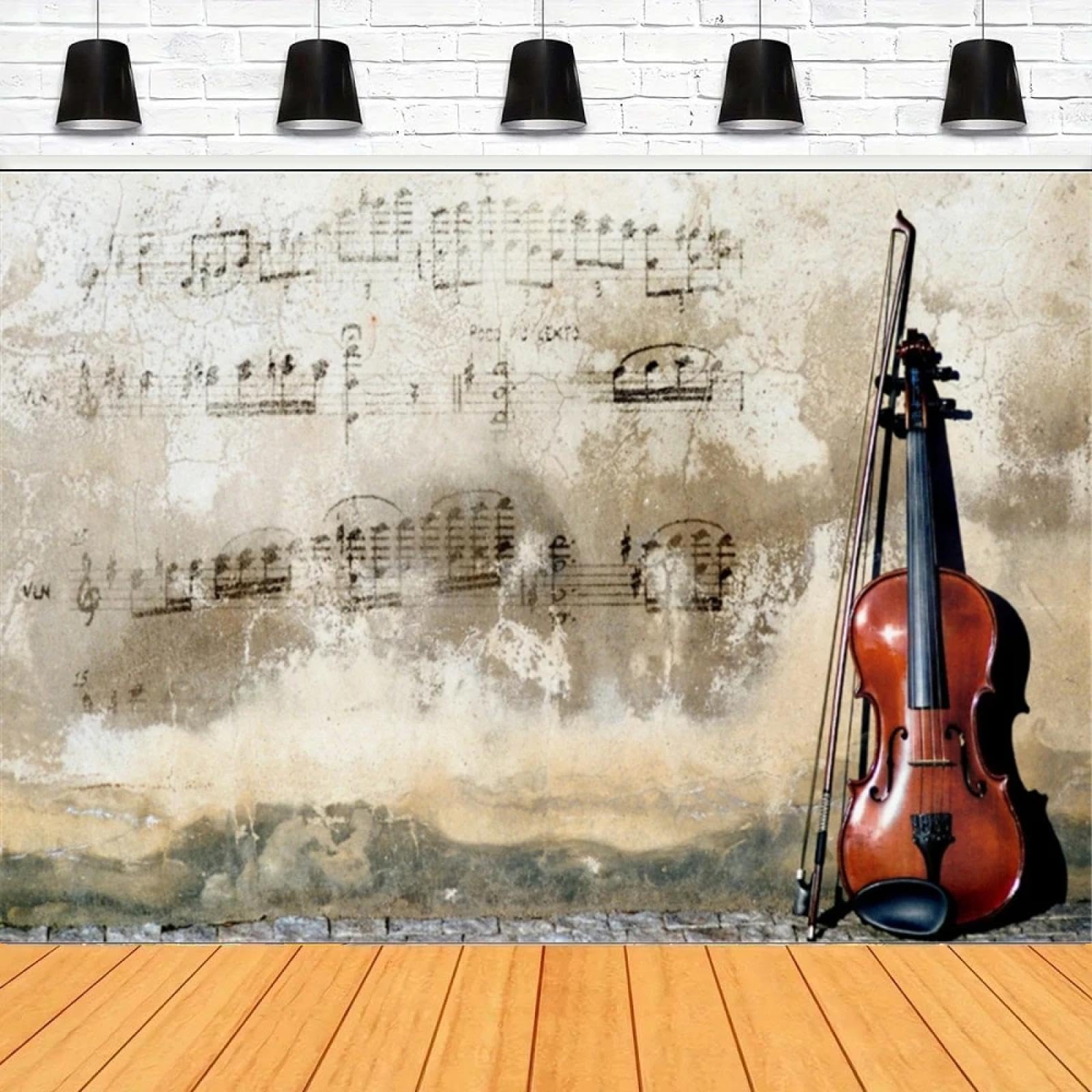 Fotografia Sfondo Notazione Musica Palcoscenico Simbolo Parete di legno Striscione Decorazione per feste Ritratto Scatto Poster