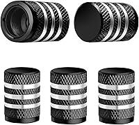 DECURCAR 5-Pack Black Metal Tire Valve Stem Caps - Corrosion Resistant, Leak-Proof with Plastic Liner for Cars Trucks SUVs Bikes