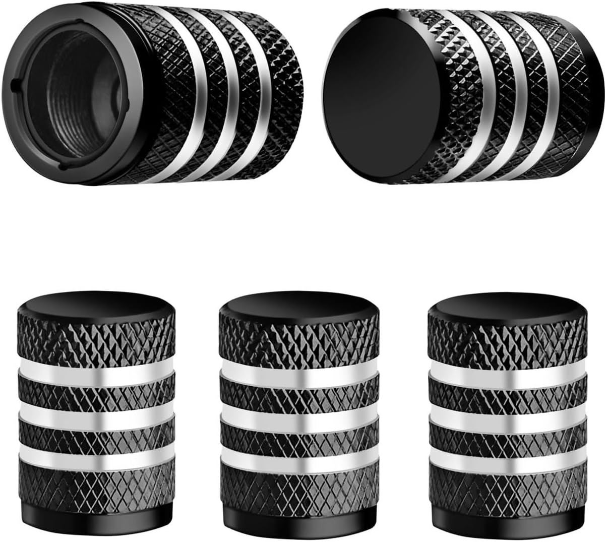 (5 Pack) Tire Valve Stem Caps Black
