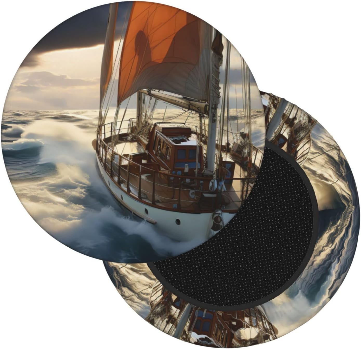 Bar Stool Cover Round Elastic Stool Cushion Covers Ocean Sailboat Bar Chair Cover Washable Stool Cushion Slipcover Stretch Stool Seat Covers for 12-14 Inch Chair
