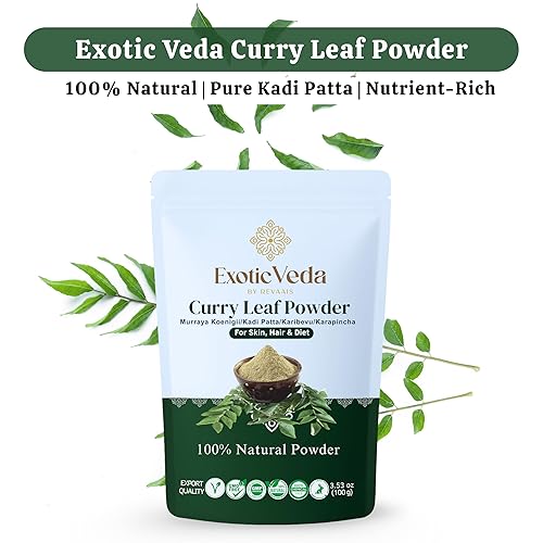 Miniatura 2 de Exotic Veda Polvo orgánico de hoja de curry - Kadi Patta, nutrientes ricos, usos culinarios para la salud y el bienestar