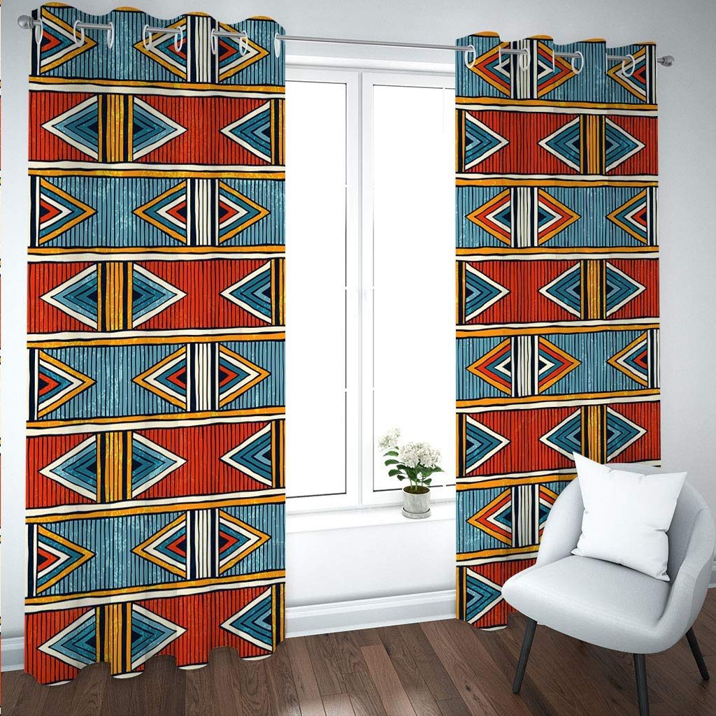 Cortinas Opacas Con Ojales Habitacion Ventanas Salon Cocina Dormitorio Infantil Niño Niña Cortinas Termicas Aislantes Frio Y Calor 2 Piezas 3D Rayas Geométricas Rojas Y Azules Patrón Decoración Hog