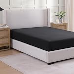 Casa Platino Fitted Sheet Double, Black - Pre-Washed, Deep Pocket 14 inch (35 cm) - Easy Care - Soft Brushed Microfibre Fabric - Shrinkage and Fade Resistant - Bottom Sheet