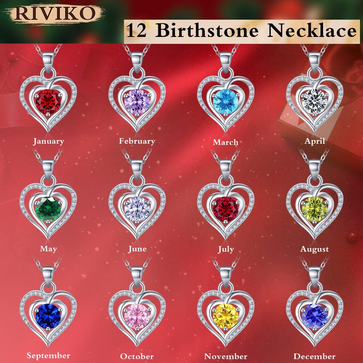 RIVIKO Heart Birthstone Pendant Necklace for Women 925 Sterling Silver Zirconia Necklaces Valentine's Day Anniversary Birthday Mothers Day Jewelry Gifts For Her Mother Wife - Image 5