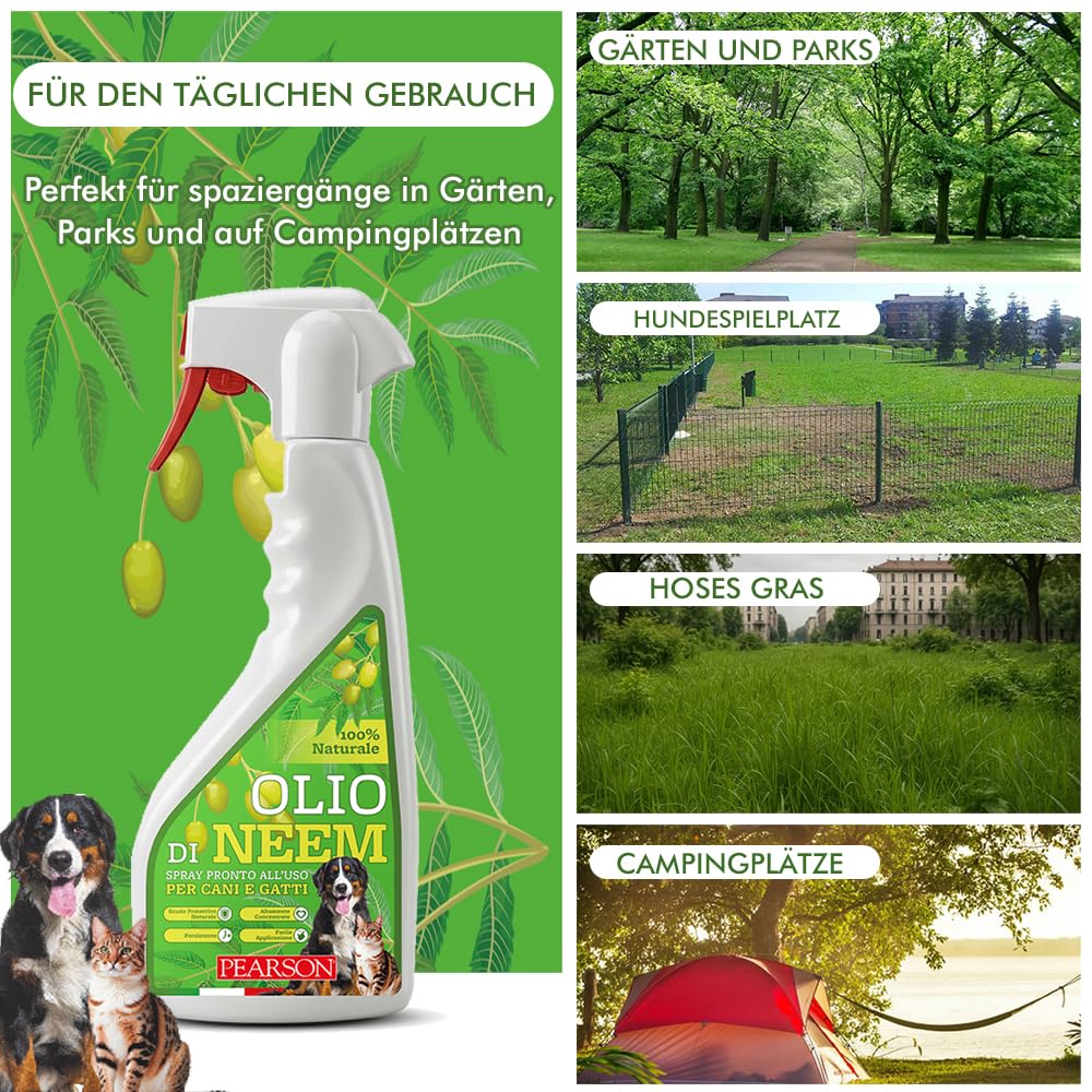 PEARSON Neemöl Spray für Hunde und Katzen 700ML, Natürlicher Schutzschild, Für Zecken, Flöhe und Mücken Unangenehmer Geruch, Neemöl Spray, Kombinierbar mit Antiparasitika für Hunde und Katzen