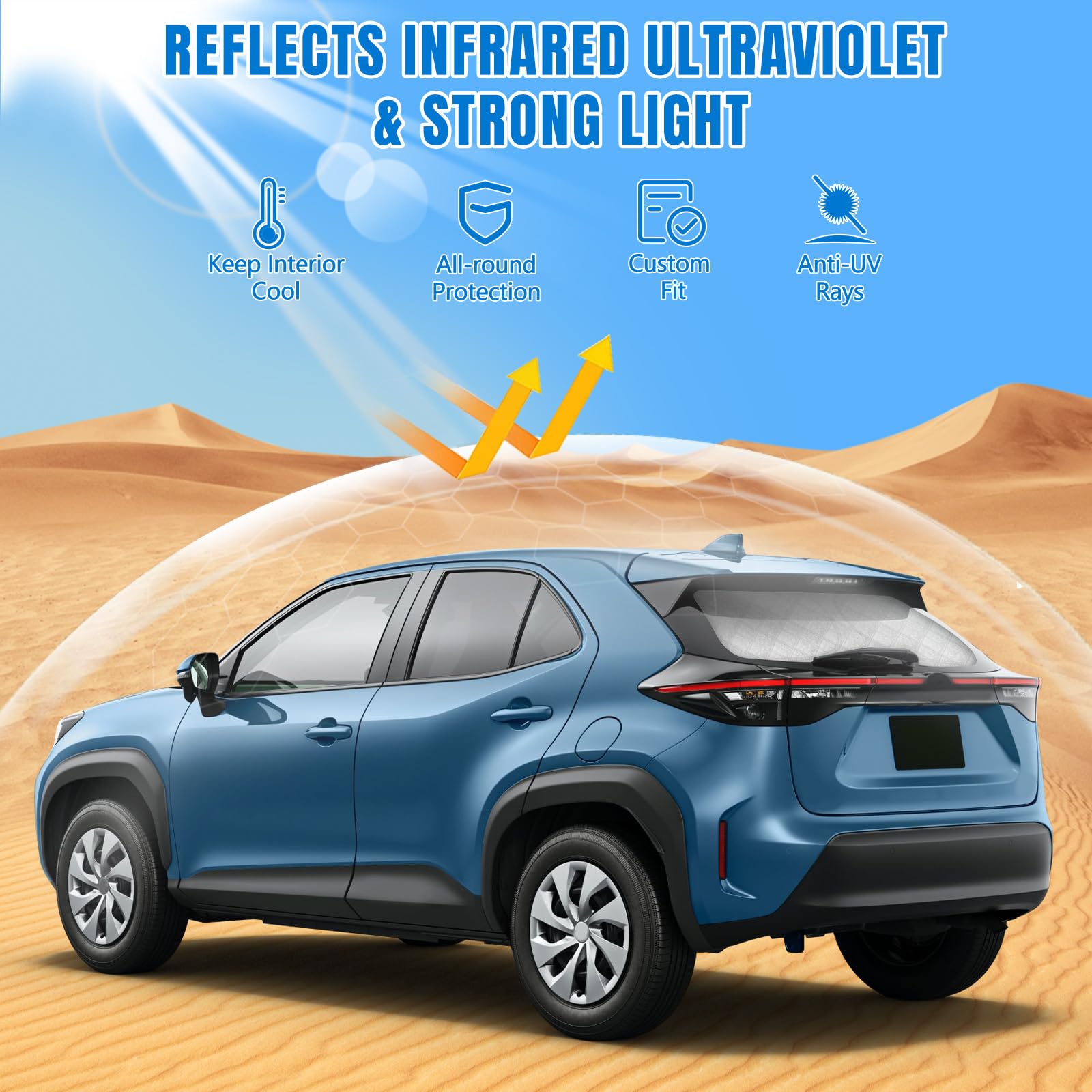 Parasol para Luna Trasera Compatible con Toyota Yaris Cross 2020-2026, Protector Solar Interior para Ventana Trasera de Coche, Plegable, Cubierta Reflectante para el Sol