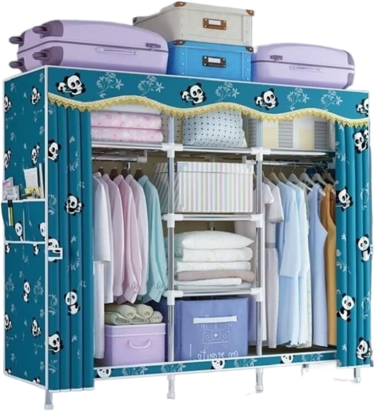 Portable Closet Wardrobe Closet Simple Wardrobe Clothes Steel Tube Wardrobe Economical Assembly and Storage Easy Assemble(C,163 * 45 * 170cm)