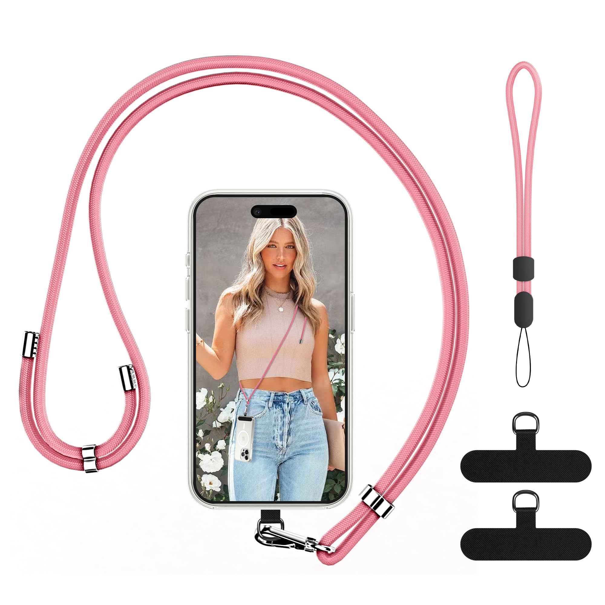COCASES Phone Lanyard Crossbody 2 Pack Adjustable Anti-Theft Phone Strap Crossbody and 2 Pack Wrist Strap for Neck Strap iphone Lanyard Compatible with Most Mobile Phone-2 Patches — view 15