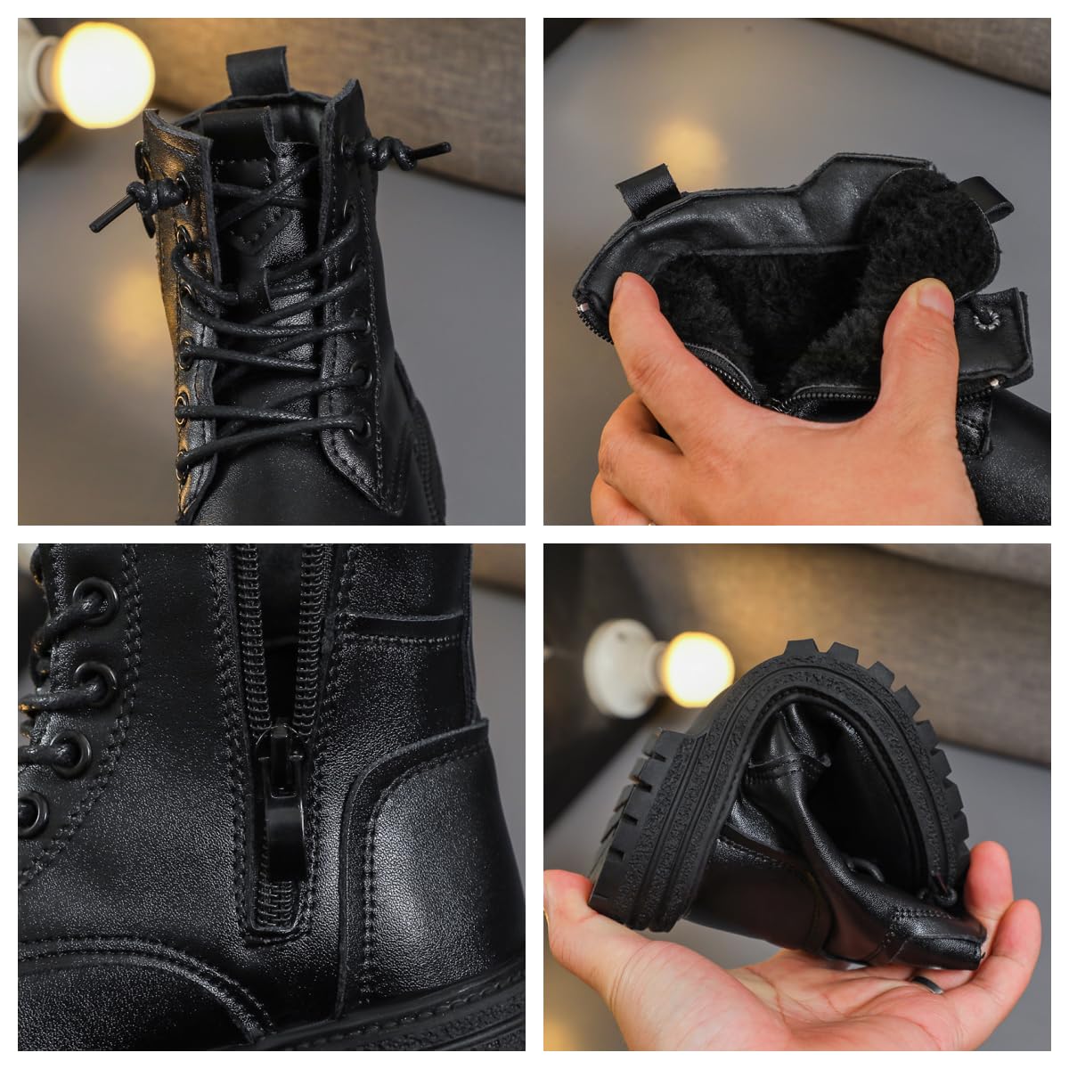 Hhhchpm Boys and Girls Hiking Boots Summer Camp Waterproof Anti-collision Non-slip Desert Boots Military Fan Shoes Children's Hiking Shoes (Black velvet,1.5)