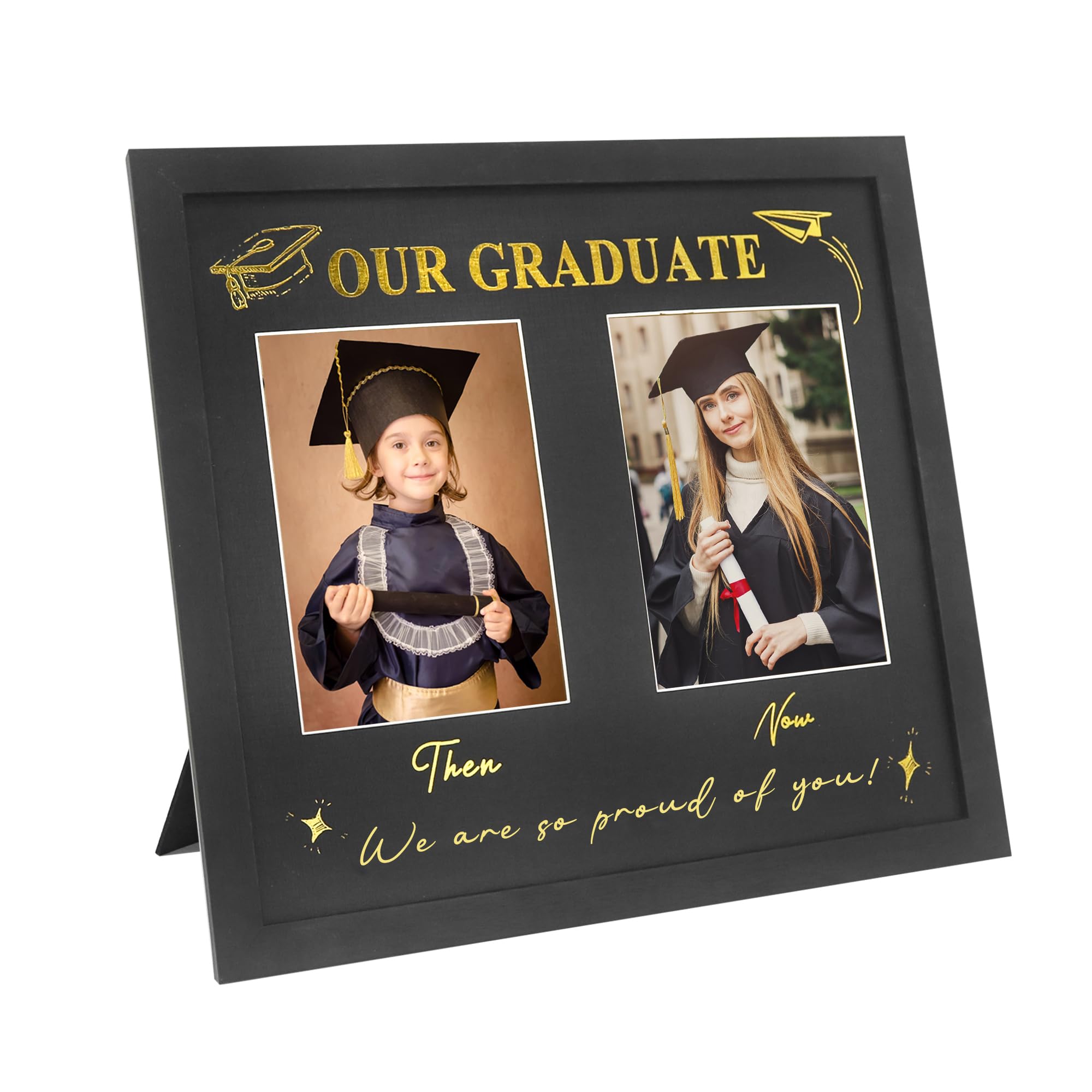 Photo 1 of GraduatePro Then and Now Graduation Picture Frame for 2 Photos, HD Real Glass -Double 5x7 Frame, Graduation Gift for Son, Daughter, High School & College Graduate Keepsake for Parents