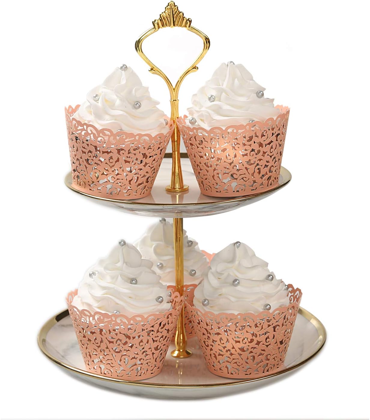 KPOSIYA Pack of 120 Cupcake Wrappers Artistic Bake Cake Paper Cups Vine Designed Laser Cut Cupcake Wraps Baking Cup Muffin Case Trays for Wedding Baby Shower Party Birthday Decoration (120, Pink)