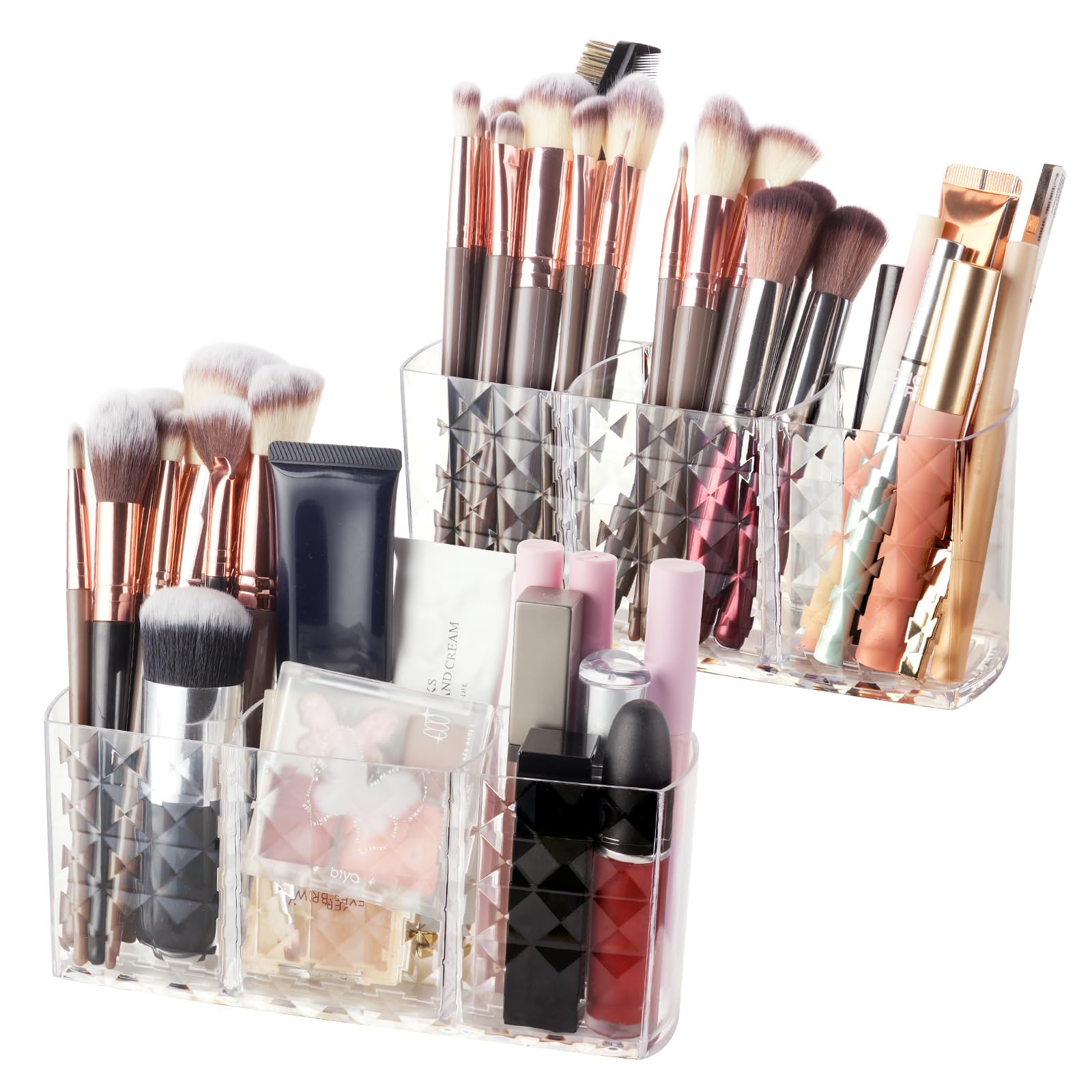 Alaoo 2-piece Makeup Brush Holder, 3 Slot Acrylic Makeup Brush Organiser
