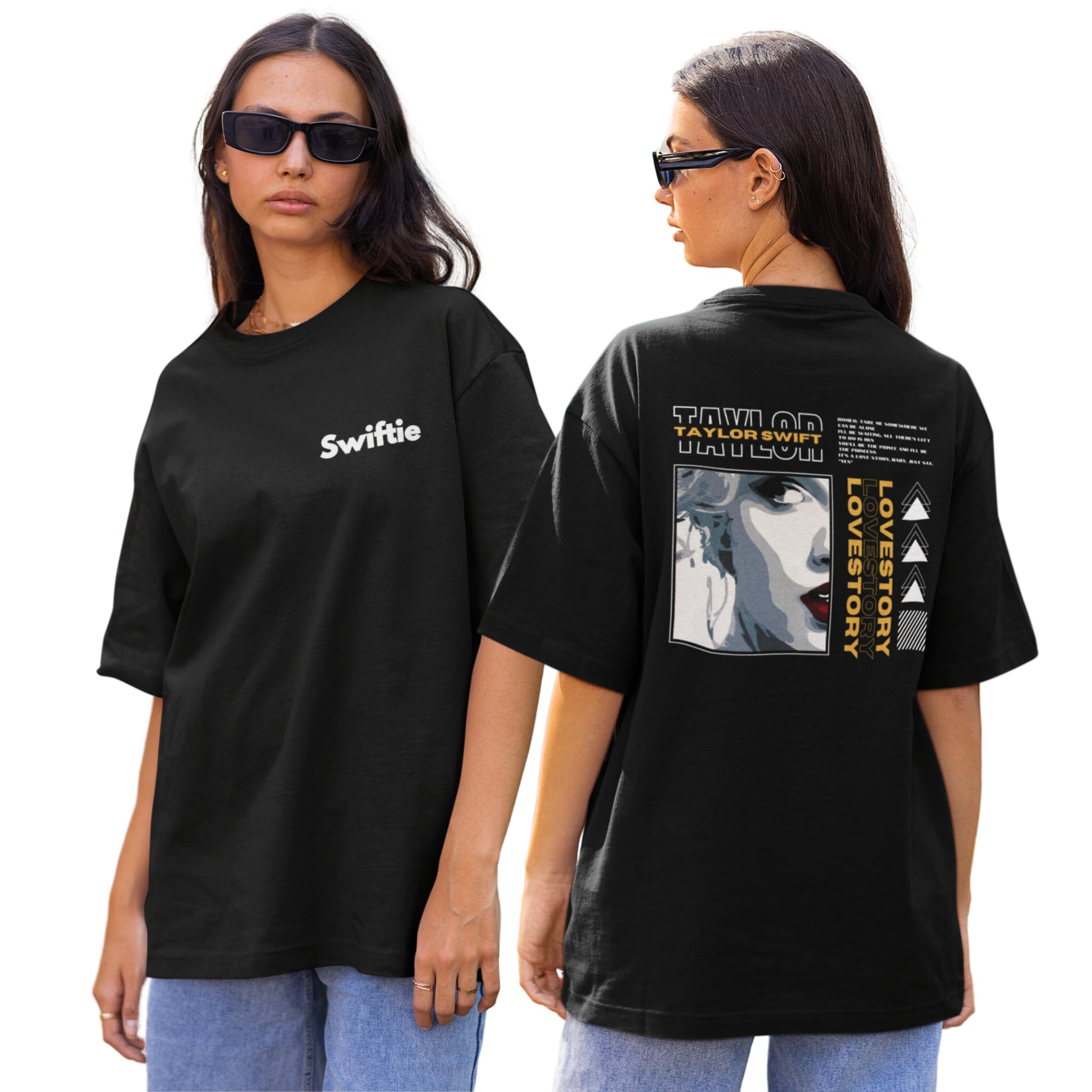 Broke Memers Oversized Cotton Graphic Print Taylor Swift Love Story Drop Shoulder T-Shirt for Women and Men