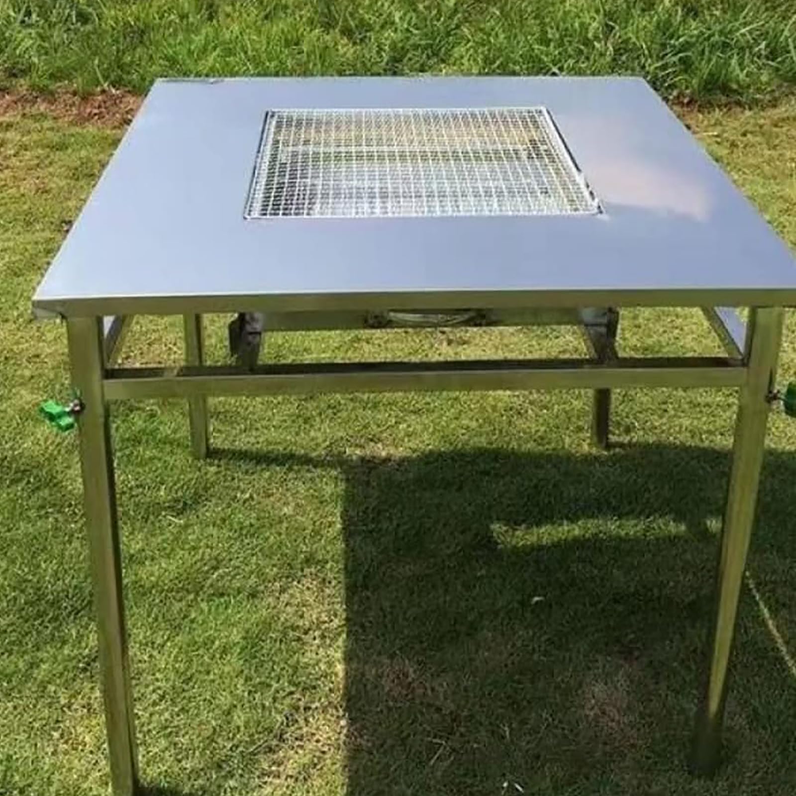gril charbon bois, grand espace rangement, cartouche charbon tiroir, détachable, hauteur réglable, facile transporter, matériau en acier inoxydable magnétique antiadhésif, pour cuisine plein air