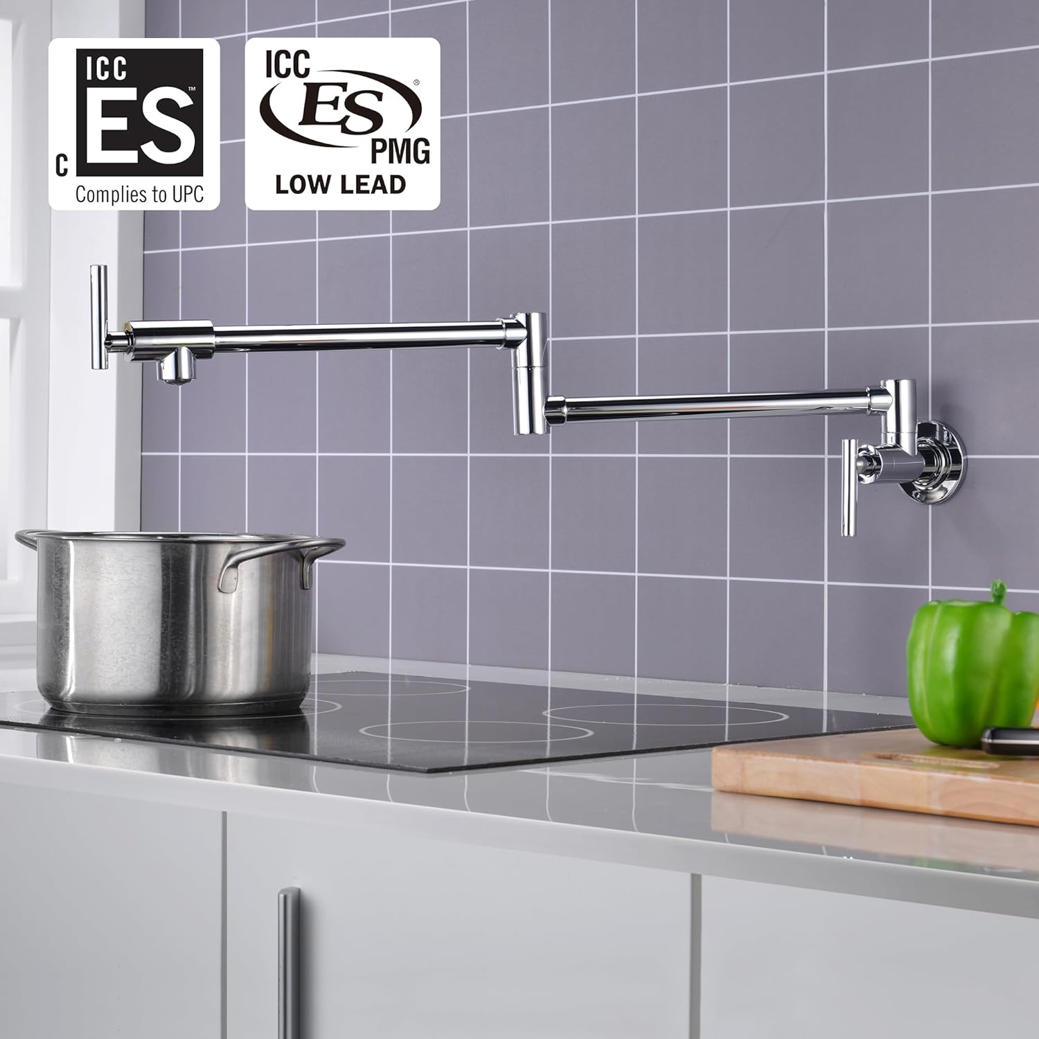 Sumerain Pot Filler Faucet Wall Mounted Stove Pot Filler in Chrome Finish