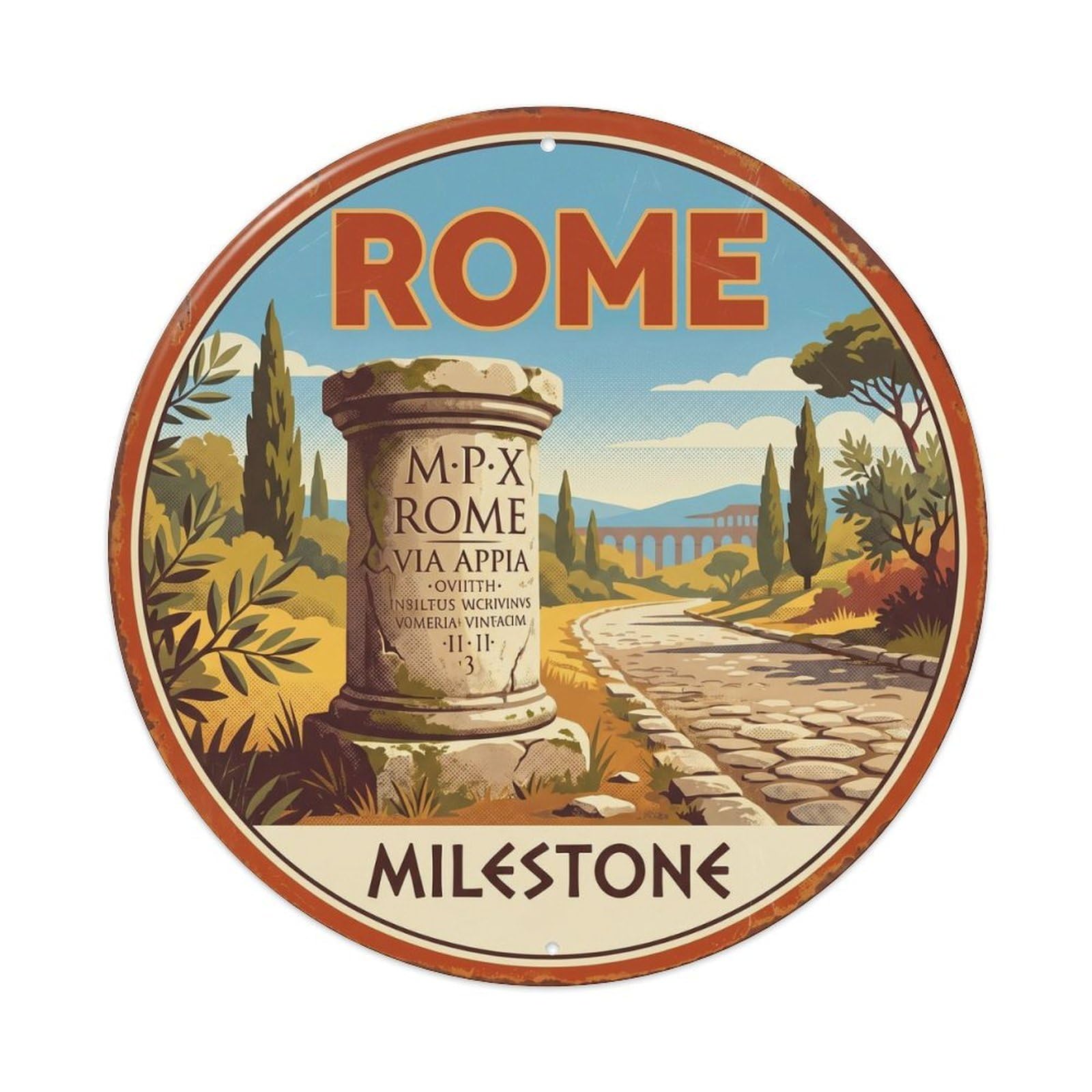 Classic Rome Italy Milestone Roman Heritage Travel Metal Tin Sign
