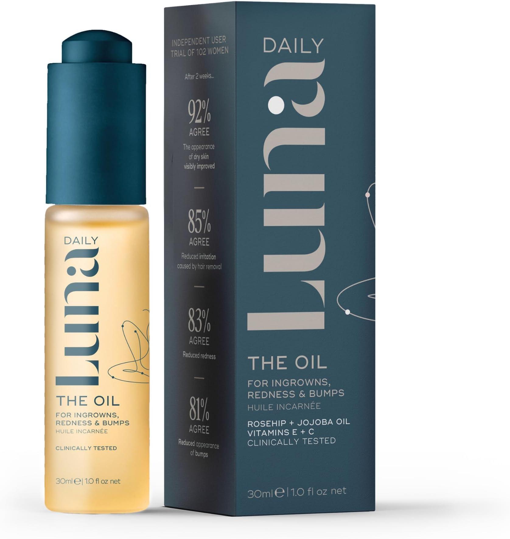 Luna Daily Ingrown Hair Oil | Hydrating, For Razor Bumps & Redness, 1 Fl Oz