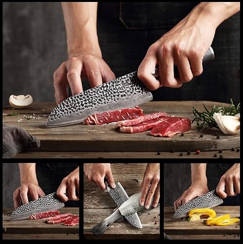 Miniatura 8 de ENOKING Cuchillo de chef profesional de 7 pulgadas, acero inoxidable de alto carbono, cuchillo de cocina japonés ultraafilado para corte de