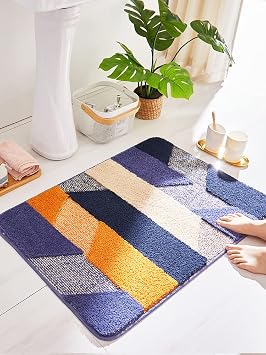 Luxury Bathroom Rug Mat, Extra Soft and Absorbent Microfiber Bath Rugs, Non-Slip Plush Shaggy Bath Carpet, Machine Wash Dry, Bath Mats for Bathroom Floor,Orange Blue