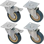 KINJOEK 4 Pack 3 Inch Caster Wheels Swivel 2 with Brakeand 2 Non Brake,360 Degree Polyvinyl Chloride Rubber Wheels for Carts, Furniture, Workbench, Trolley, 440lb Capacity