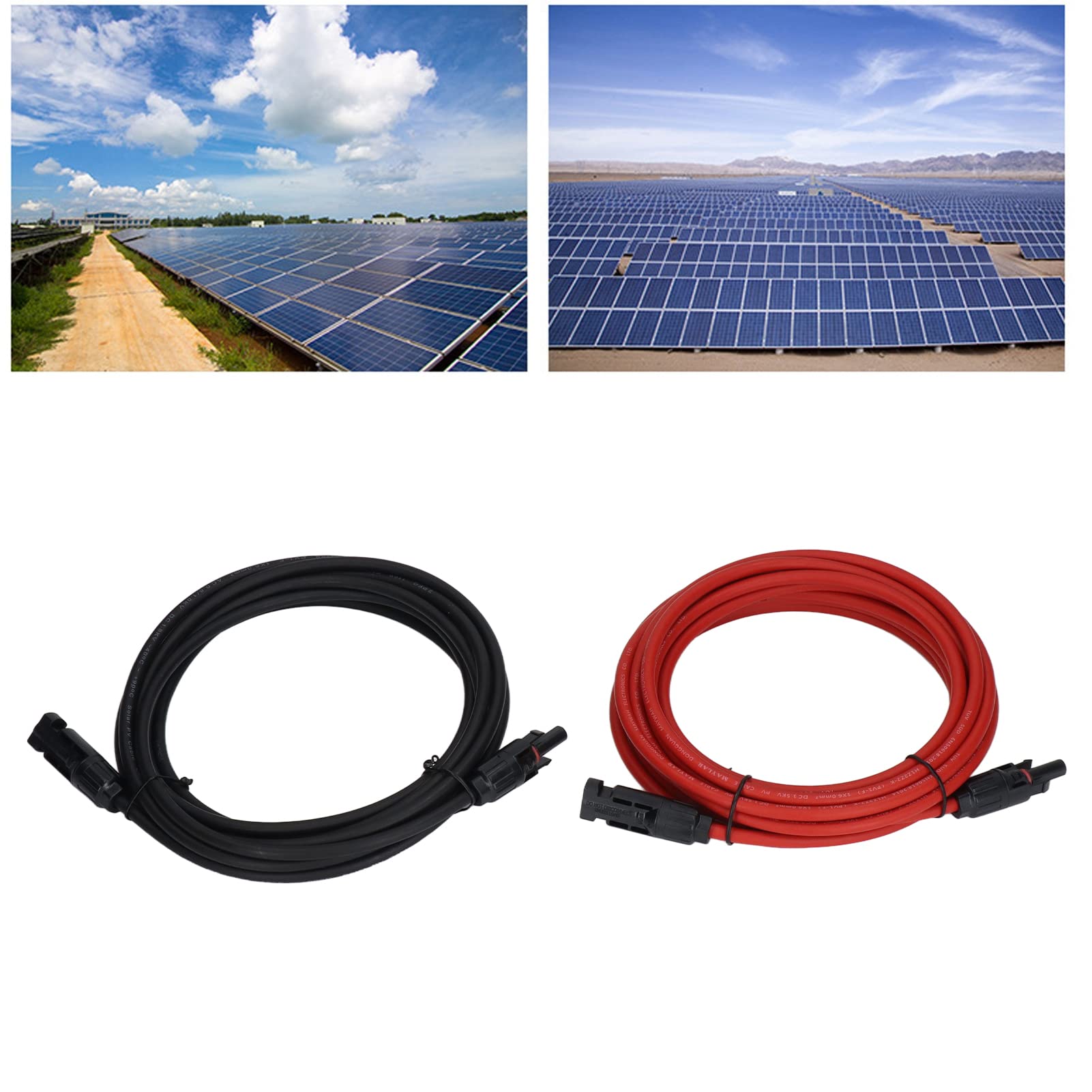 Cavo di prolunga per pannelli solari, 2 pezzi, 10 AWG, 6 mm²; cavo di estensione solare con connettori maschio e femmina; tensione nominale 1000 V CC, corrente nominale 30 A; grado (5 metri)