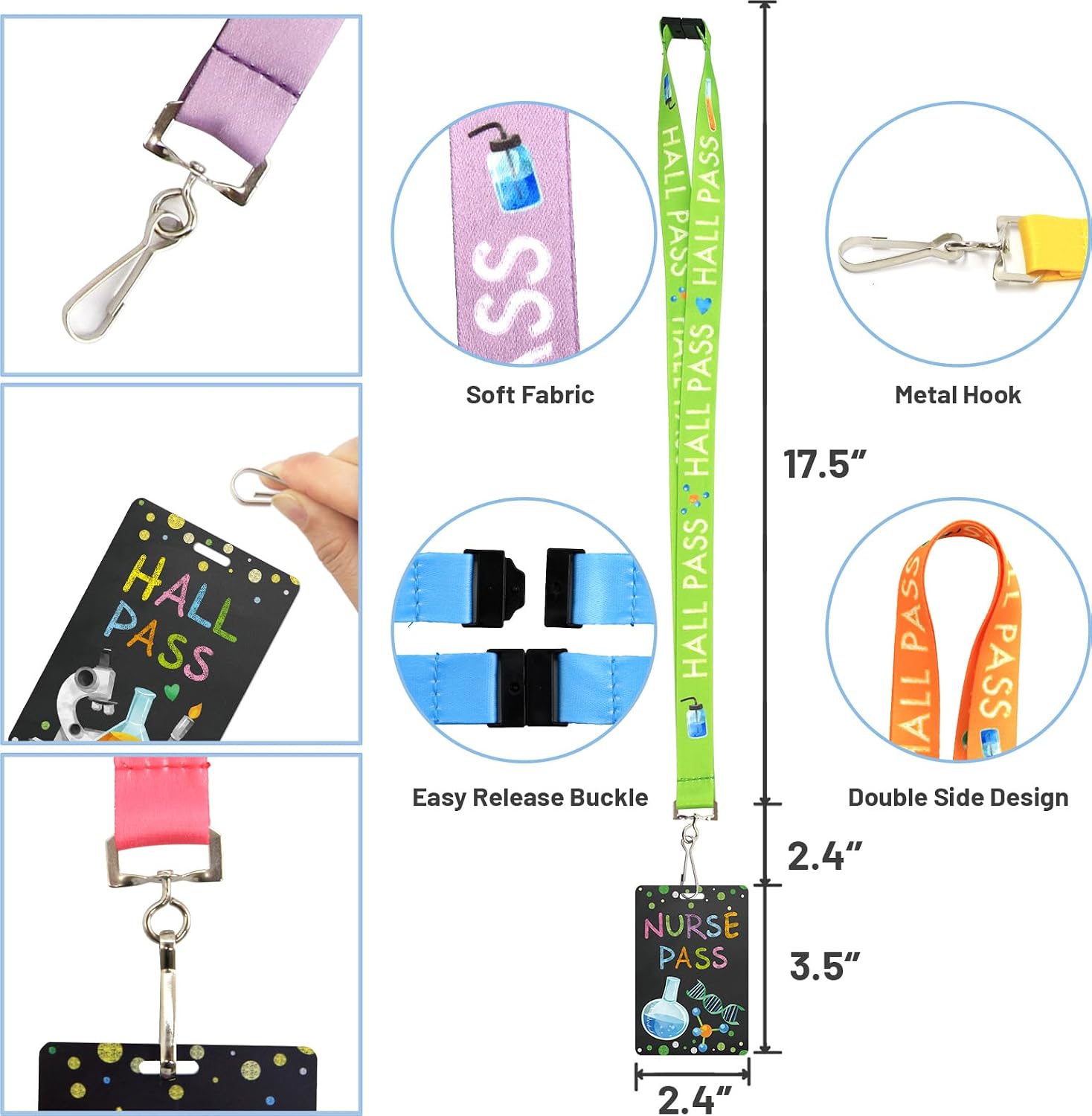Ceiba Tree Hall Pass Lanyards with Breakaway Strap for Classroom Teachers and Students – Science Style, Back to School Set of 6 image 3