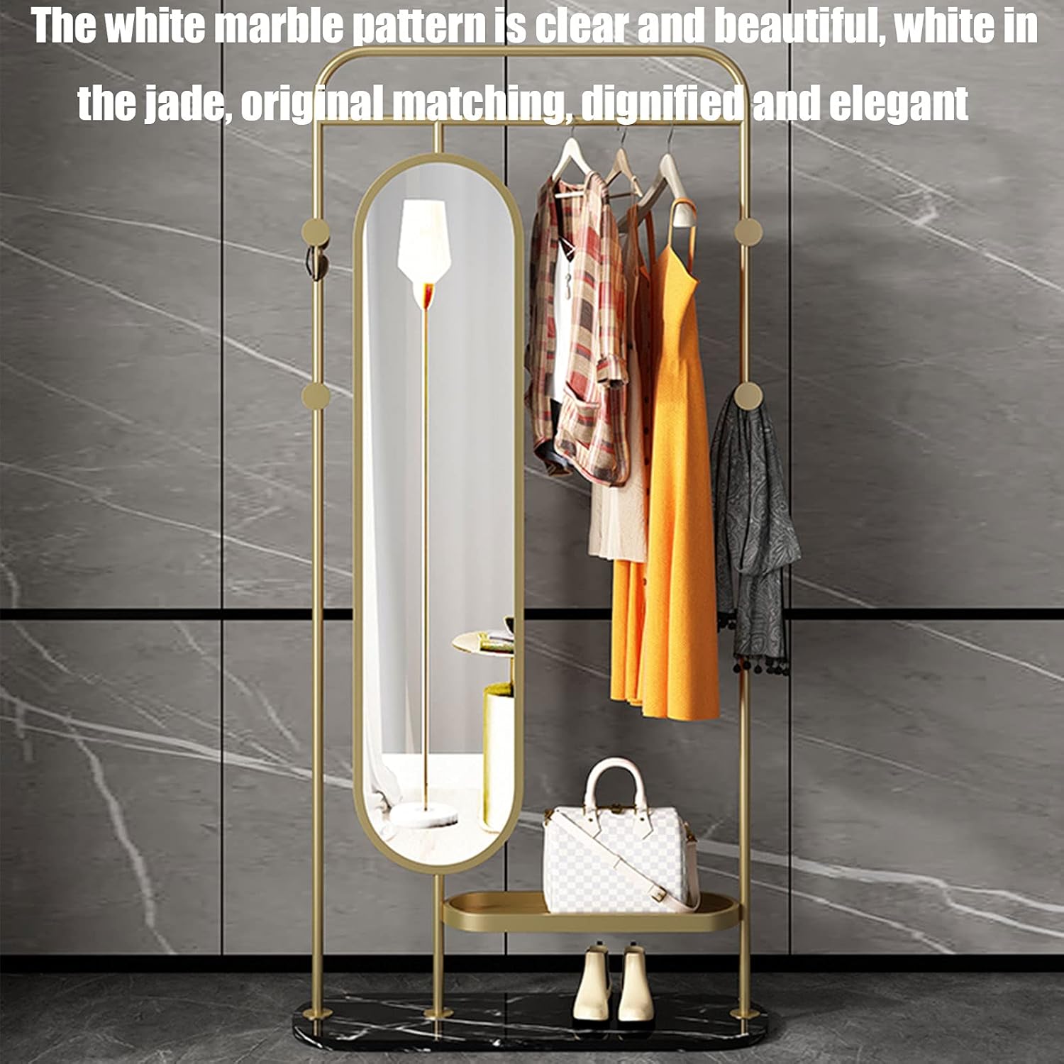 Floor-Standing Rotating Full-Length Mirror Multi-Function Dressing Mirror Coat Rack and Storage Integrated Nordic Marble Household Dressing Mirror