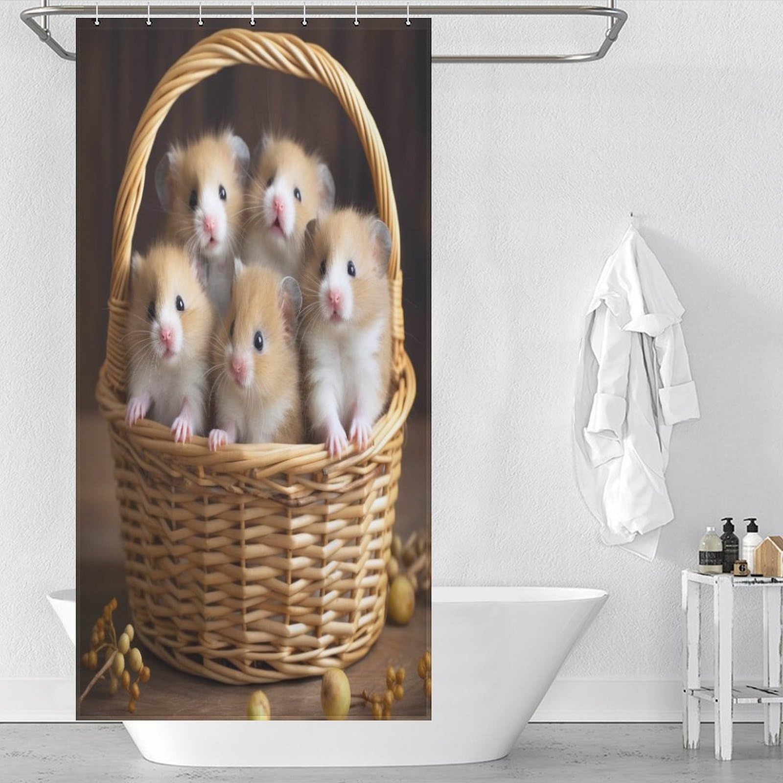 Rideau de douche hamster en polyester durable et lavable pour baignoire