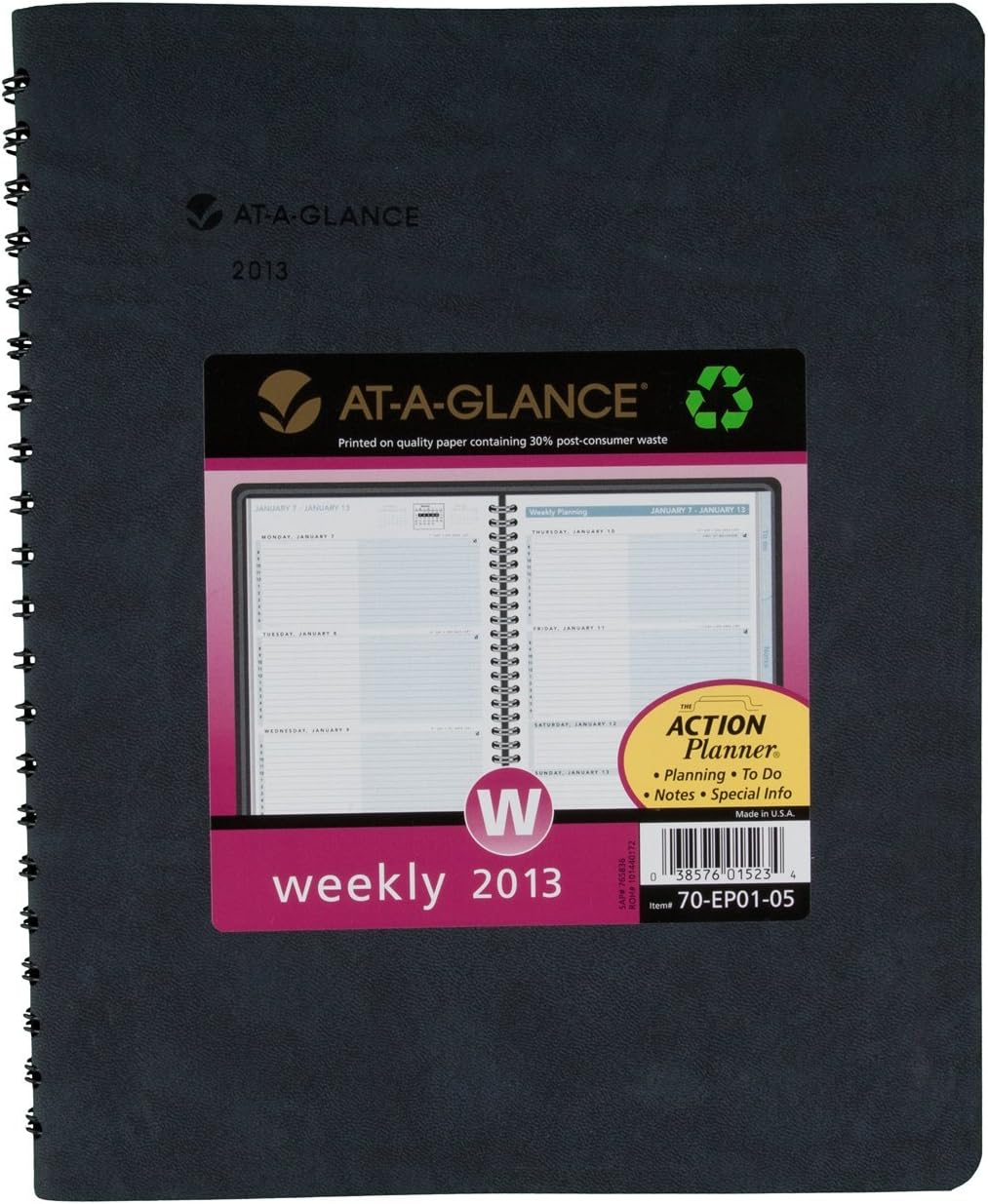 AT-A-GLANCE The Action Planner Recycled Weekly Appointment Book, 8 1/2 x 11 Inches, Black, 2013 (70-EP01-05)