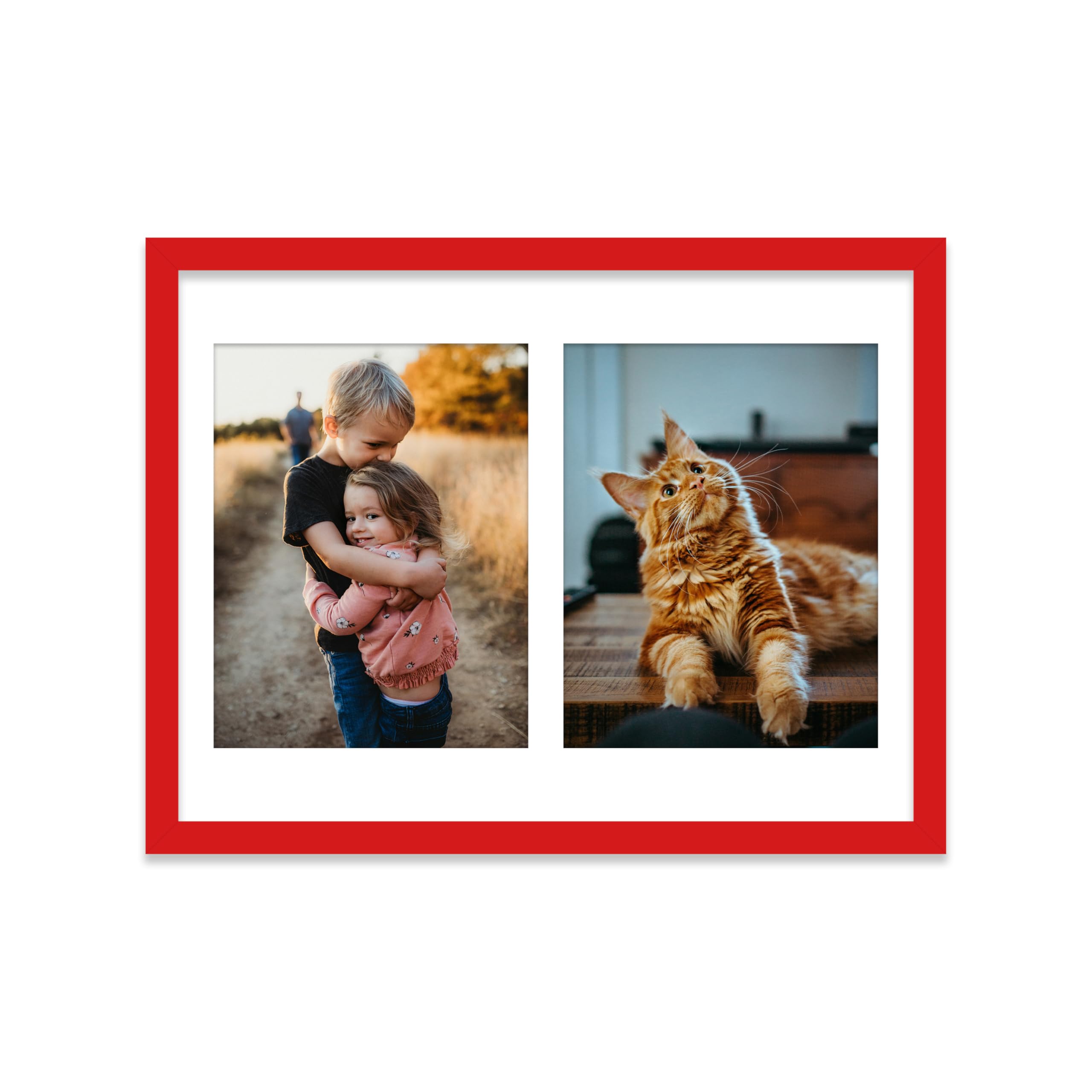 16x12 Inch 2 Opening Photo Collage Frame, Display Two 9x7 Inch Photos, Multi Aperture Family Picture Frame, Thin 22mm Edge, Red