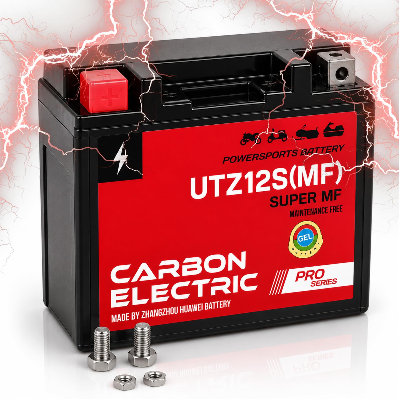 MotorradBatterie 10Ah YTX12-BS GEL Akku 12V – CarbonElectric Wartungsfrei für Motorrad Roller Quad ATV Scooter