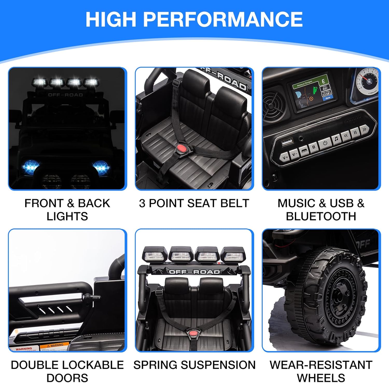 GarveeLife Ride On Truck Car for Kids, 12V Electric Ride On Car with Remote Control, Spring Suspension, Led Lights, Bluetooth, Music & Horn, 3 Speeds