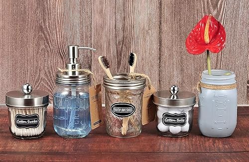 Miniatura 7 de Amolliar Juego de accesorios de baño de 4 piezas y 2 tarros de níquel cepillado, 3 dispensadores de jabón de loción y 2 soportes para hisopos de