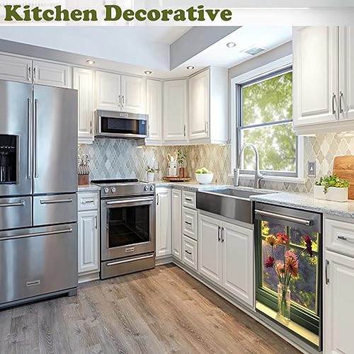 Miniatura 8 de Calcomanías magnéticas de madera rústica para lavavajillas, cubierta de madera vieja para lavavajillas, calcomanía de girasol magnética para la