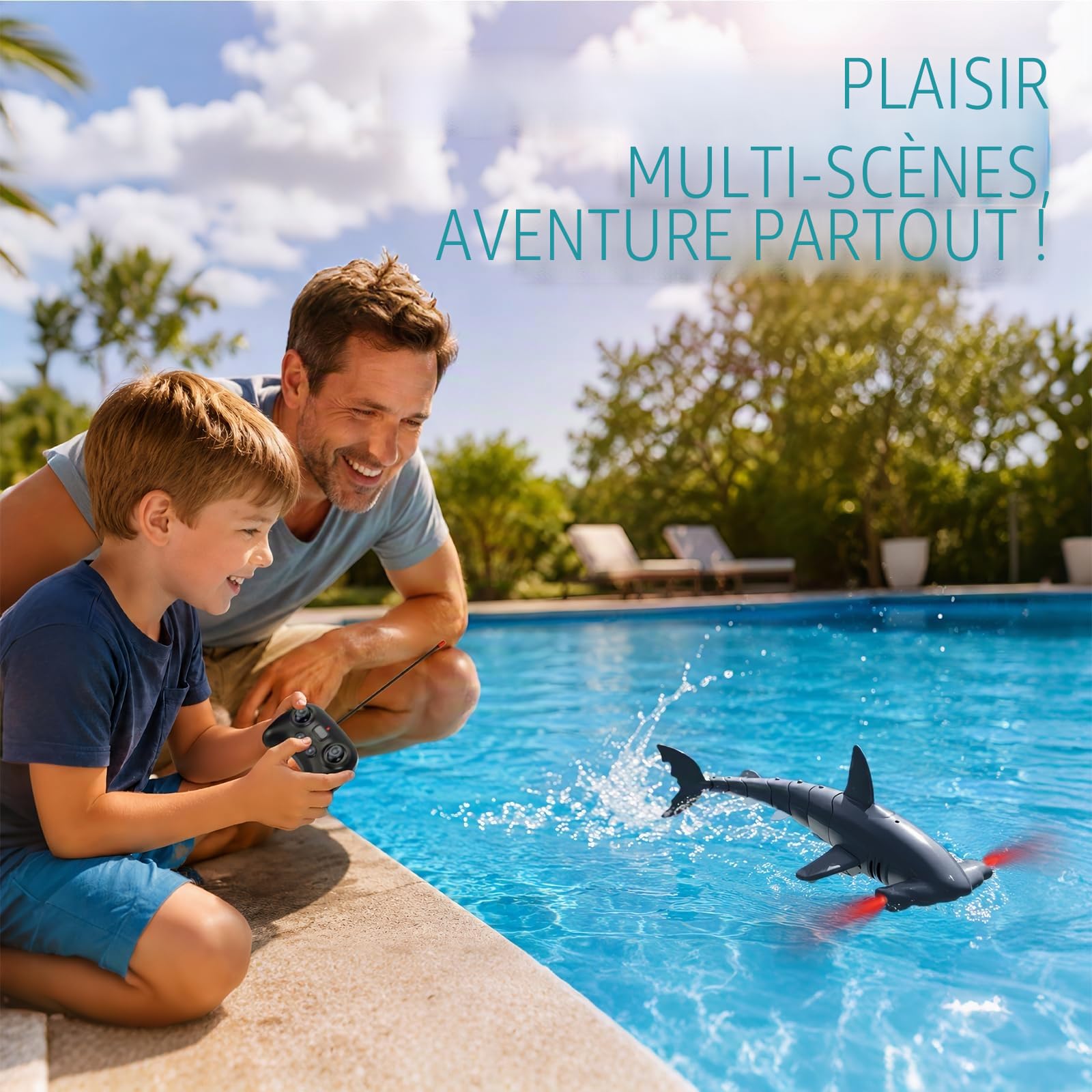 Requin Télécommandé 2.4 GHz RC Étanche avec Lumières LED pour Piscine, Baignoire (Gris)