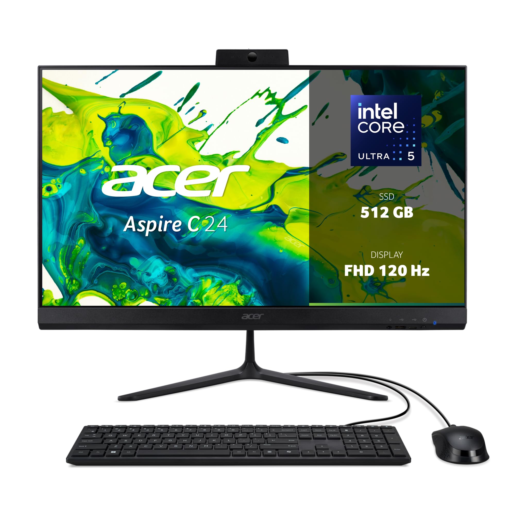 Acer Aspire C24B-GMTL Computer Fisso All in One 23.8" FHD 120 Hz IPS | Intel Core Ultra 5 115U, Ram 8 GB DDR5, 512 GB SSD, Intel Graphics, WiFi 6, Webcam, Windows 11 Home