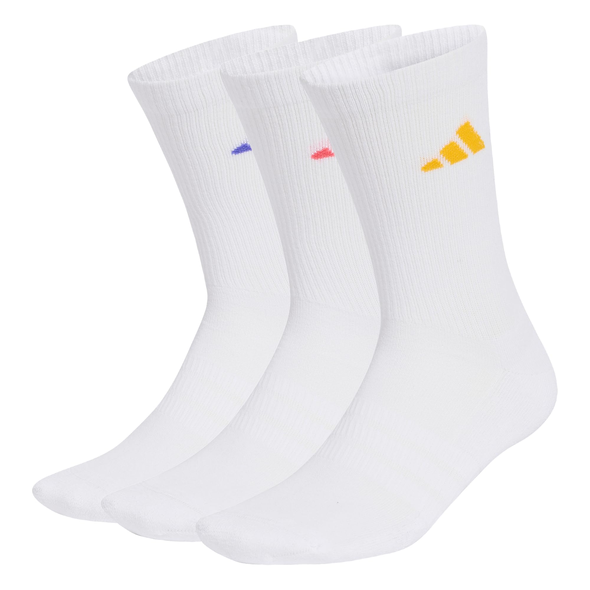 adidas Unisex Cushioned Sportswear Crew Socks 3 Pair Pack Socks, white/Solar Purple/crew yellow/Pure Turbo, M