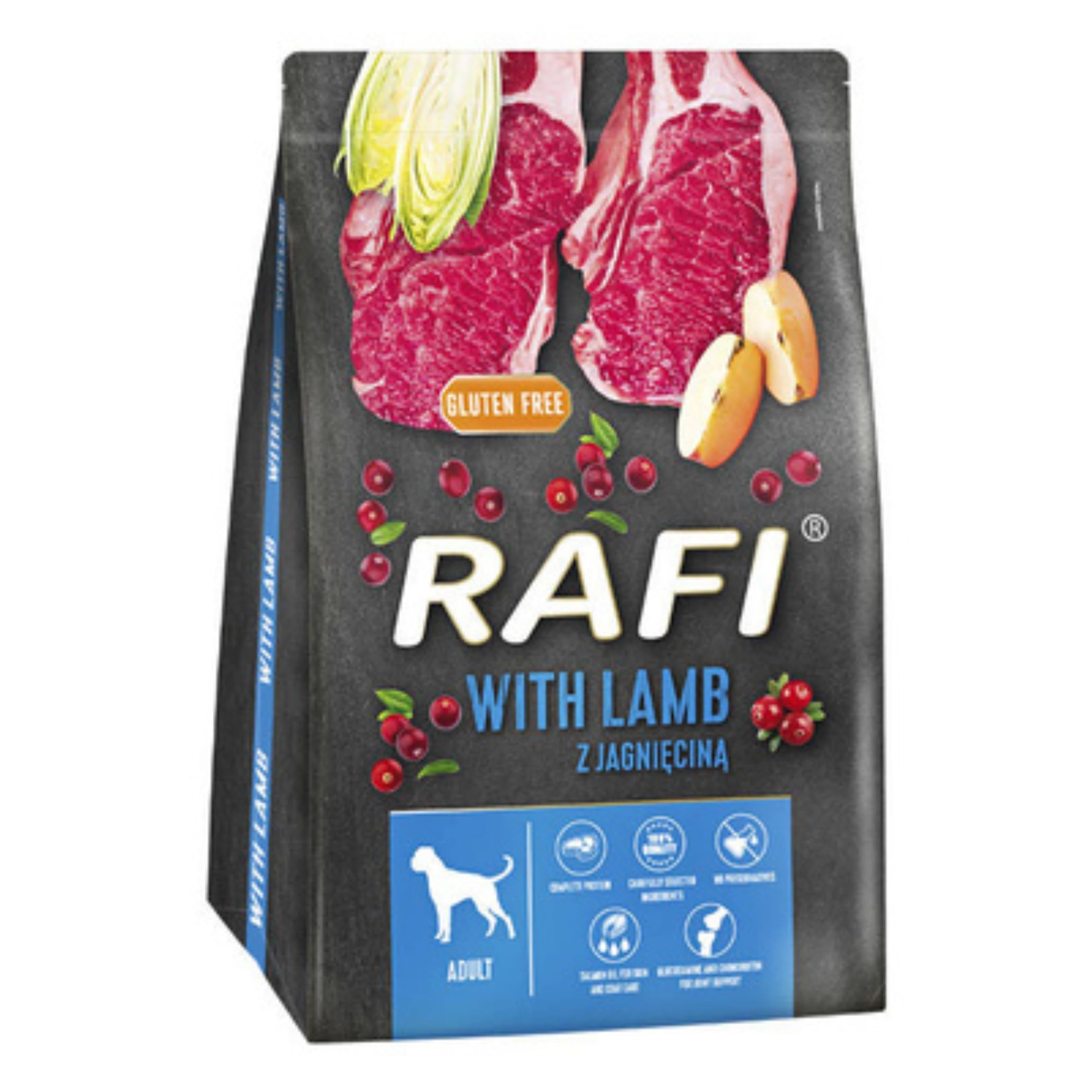 Rafi High-Protein Dry Dog Food โ Omega-3 & Omega-6 Fatty Acids for Shiny Coats & Strong Muscles, Ingredients for All Breeds & Life Stages (Lamb, 3kg)