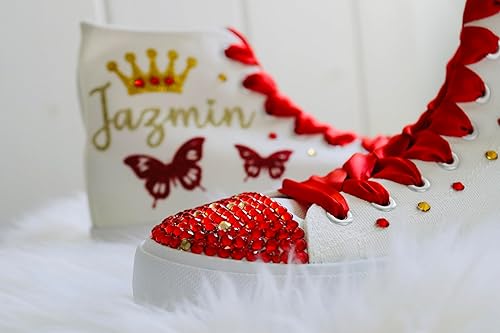 Miniatura 5 de Quinceanera Shoes- Birthday personalized Shoes - Zapatillas de quince - Red - Silver Custom Shoes 15th Party (7)