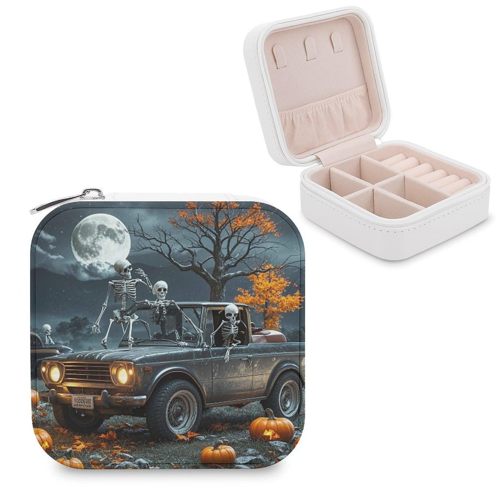 LZQPOEAS Moon And Car Jewelry Box Mini Jewelry Travel Case Trendy Stuff Ring Box Custom PU Leather Jewelry Boxes Portable Jewelry Case Earring Storage Organizer for Girls Women
