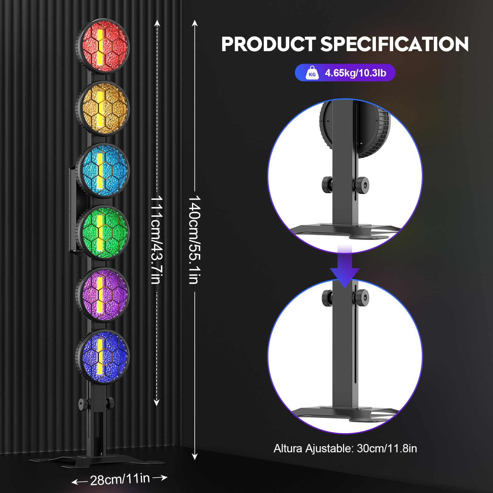 Foco PAR LED RGB de 300W, Luz de Escenario COB Lineal Vintage, Luces DJ con DMX512, Foco para Fiestas, Conciertos, Bodas, Bares