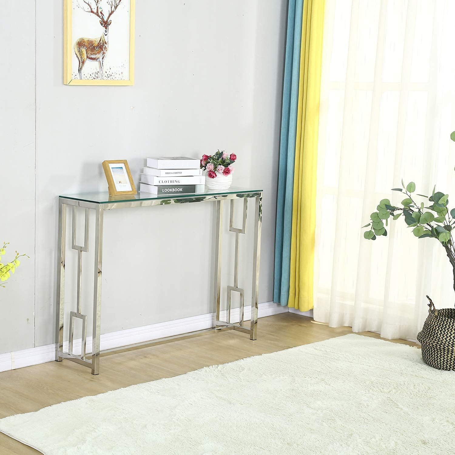 Bacyion Console Tables for Entryway Silver Glass Console Table Mirrored Console Table Entryway Hallway Table Narrow Console Table Sofa Tables for Hallyway, Entryway Living Room,42x12x31 inch