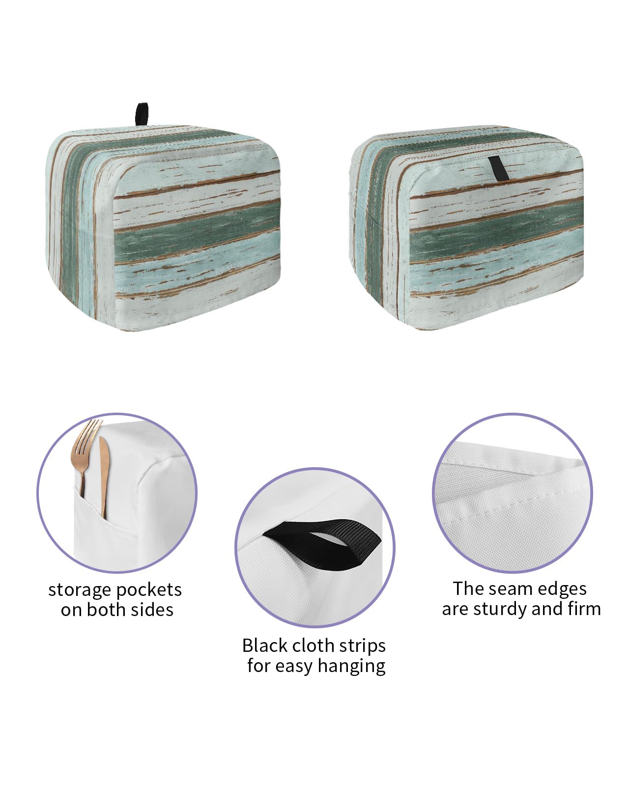 4 Slice Toaster Cover, Bread Machine Cover Vintage Farm Green Texture Gradient Wood Grain Kitchen Appliance Dust Cover with Top Handle Fingerprint Protection Lightweight Kitchen Toaster Cover