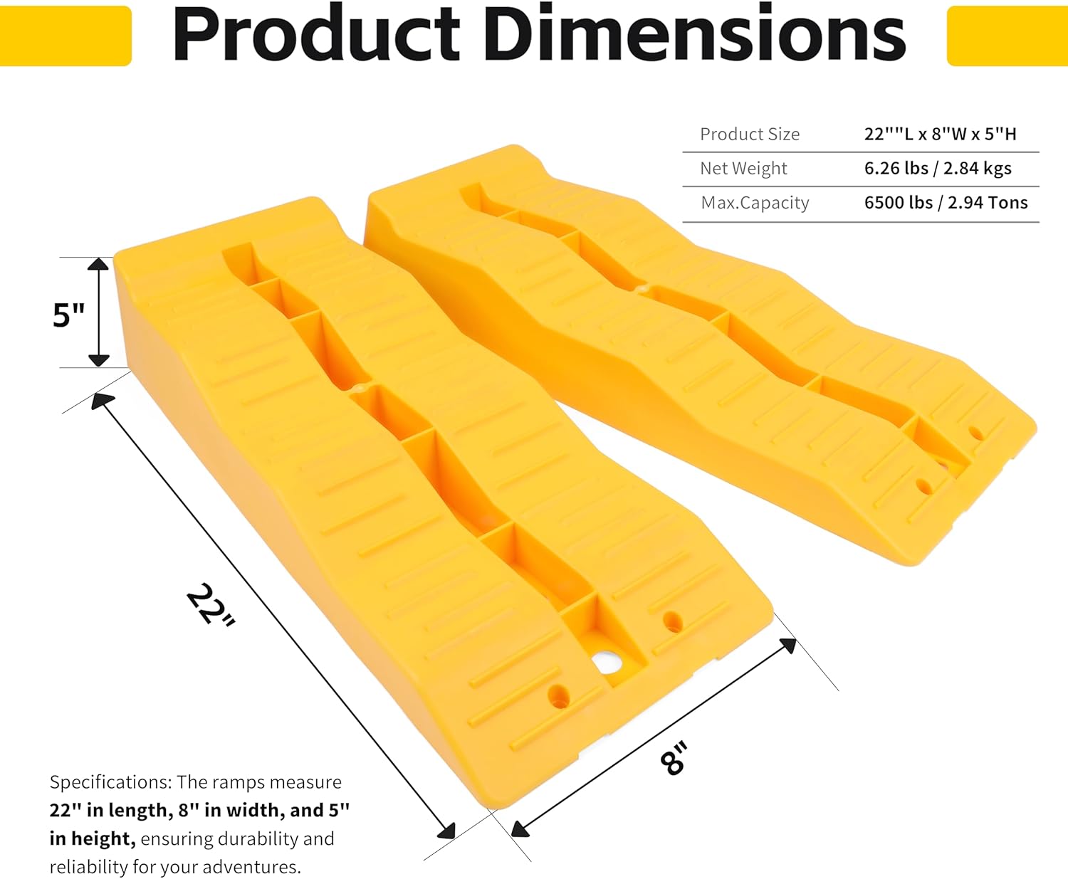 MaxxHaul 50939 3-Steps RV Leveling Ramps Yellow Camper & Trailer - Set of 2 Wheel Chocks