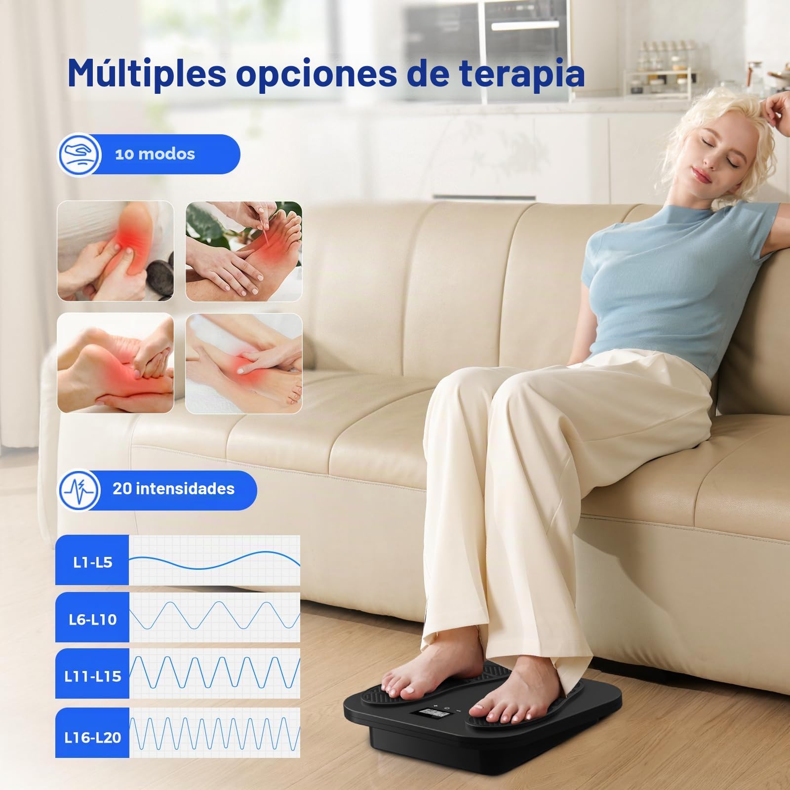 EMS TENS Masajeador de Pies para Neuropatía, Recargable Masajeador Pies con 10 Modos & 20 Intensidades para Fascitis Plantar, Hinchazón y Mejora la Circulación, Regalos para mujeres y hombres