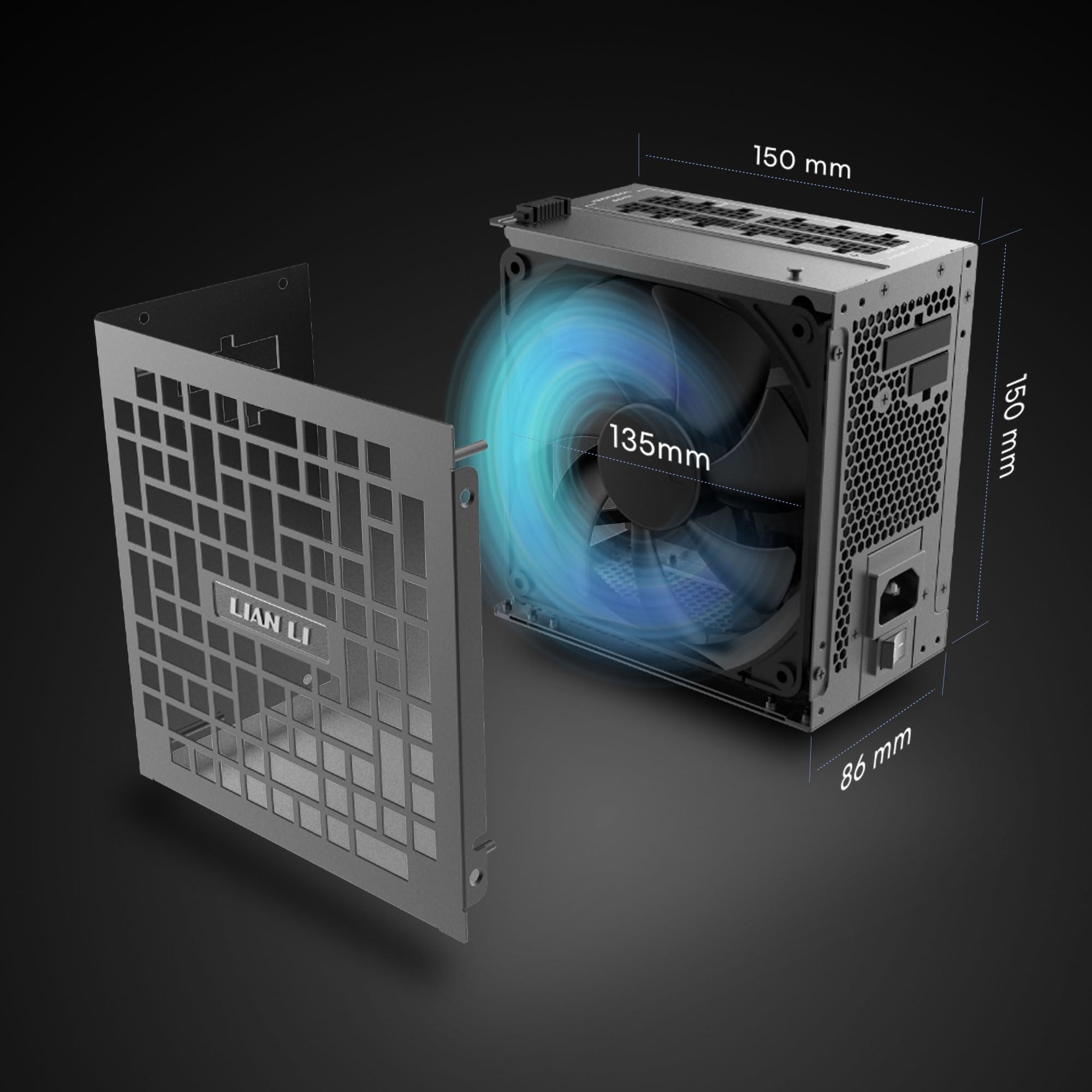 Lian Li RS Series Netzteil – 1.200 W Schwarz | 80 Plus Gold Effizienz, ATX 3.1, Vollmodular, Drehbarer AC-Anschluss & RS USB-Hub, Modernes Leises Gaming-PC PSU