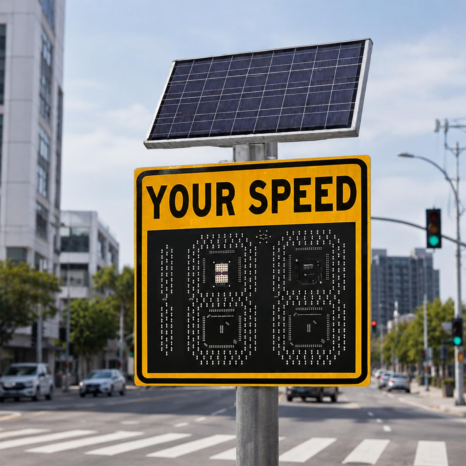 XEEAOFE LED Solar Radar Speed Sign, Aluminum Alloy Weatherproof Traffic Feedback Warning Board, Speed Display for Highways & Speed-Limited Roads 3 Digit