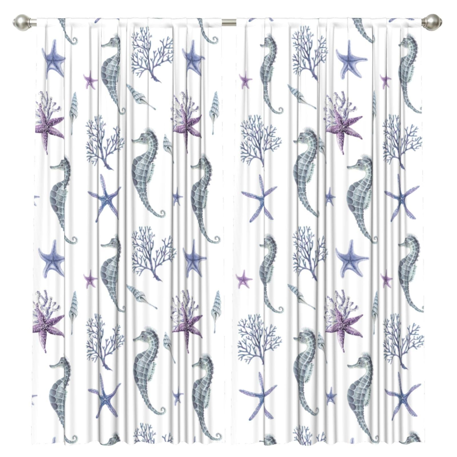 InOmak Seahorse Coral Starfish Sea Summer, 2 Panels Window Curtains 52 x 84 Inch Blackout Curtains for Living Room Bedroom